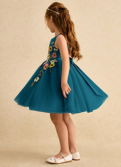 Azazie Prima Flower Girl Dresses Ink Blue A-Line Bow Tulle Dress image4