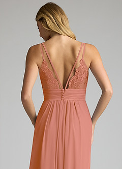 Azazie Maren Allure Bridesmaid Dresses MAI TAI A-Line V-Neck Lace Chiffon Dress image2