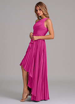 Azazie Lyrica Bridesmaid Dresses Fuchsia A-Line One Shoulder Stretch Satin Dress image5