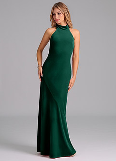 Azazie Velli Bridesmaid Dresses Emerald Mermaid High Neck Velvet Dress image3