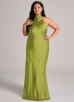 Azazie Velli Bridesmaid Dresses Lemongrass Mermaid High Neck Stretch Satin Dress image9