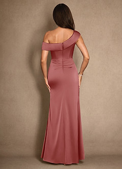 Azazie Hamptons Mother of the Bride Dresses Antique Rose A-Line Pleated Stretch Satin Dress image2