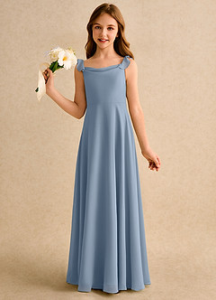 Azazie Puppy Girls Formal Flower Girl Dresses Dusty Blue A-Line Pleated Chiffon Dress image3