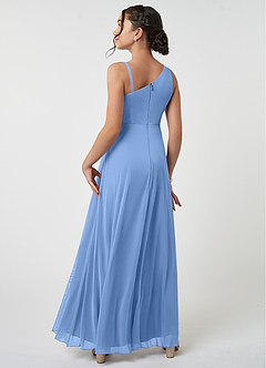 Azazie Brooke Junior Steel Blue A-Line Pleated Mesh Dress image4
