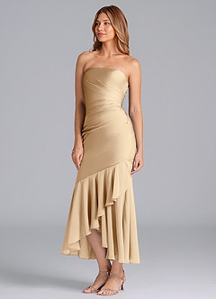 Azazie Danie Bridesmaid Dresses Champagne Sheath Strapless Chiffon Dress image4