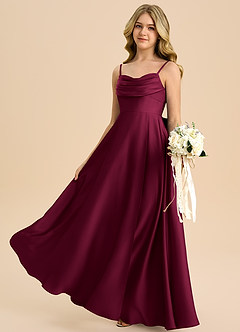 Azazie Bear Junior Burgundy A-Line Sweetheart Neckline Stretch Satin Dress image5