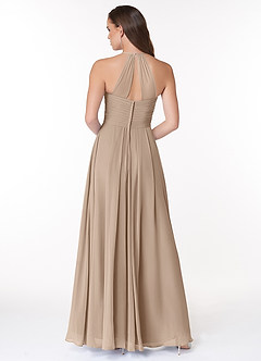 Azazie Ginger Bridesmaid Dresses Taupe A-Line Halter Pleated Chiffon Dress image2