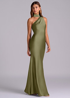 Azazie Seona 신부 들러리 드레스 인어 한쪽 어깨 스트레치 새틴 바닥 길이 드레스 image5