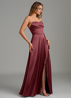 Azazie Niveah Bridesmaid Dresses Merlot A-Line Strapless Stretch Satin Convertible Dress image7