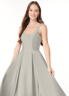Azazie Neve Vestidos de damas de honor Vestido de Guijarro de Satén Elástico de Princesa con Con bolsillos image5