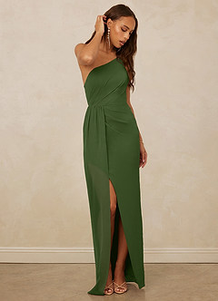 Christian Siriano Bridal for Azazie 1003 Bridesmaid Dresses Olive Sheath One Shoulder Chiffon Dress image3