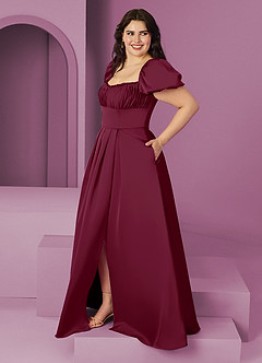 Barbie ♥ Azazie Bridesmaid Dresses Mulberry A-Line Ruched Stretch Satin Dress image9