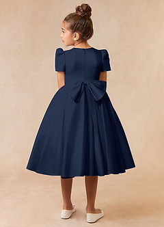 Azazie Anirra Flower Girl Dresses Dark Navy Ball-Gown Pleated Matte Satin Dress image4