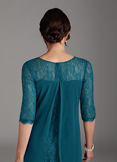 Azazie Flo Mother of the Bride Dresses Ink Blue A-Line Lace Chiffon Dress image5