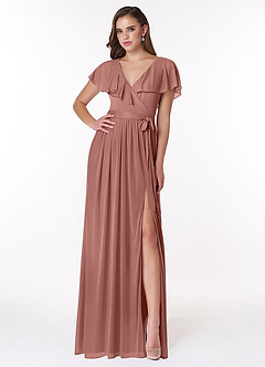 Azazie Jael Bridesmaid Dresses Cedar Rose A-Line V-Neck Mesh Dress image1