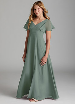Azazie Kimber Junior A-Linie Plissee Chiffon Kleid Eukalyptus image5