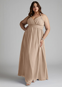 Azazie Ashia Abiti da Damigella Abito A-Line in Chiffon Plissettato Taupe image7