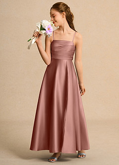 Azazie Pebbles Girl Flower Girl Klänningar Klä A-Line i Matt satäng Plisserad image5