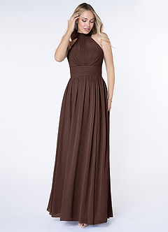 Azazie Iman Brautjungfernkleider A-Linie A-Linie Gerüscht Chiffon Kleid Ganache image4