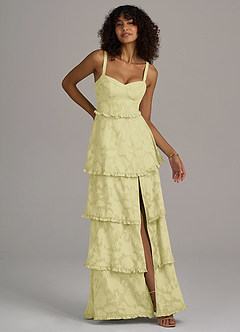 Azazie Romie Bridesmaid Dresses Lemon Sorbet A-Line Corset Floral Burnout Dress image3