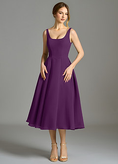 Azazie Amalie Vestidos de damas de honor Vestido de Uva de Gasa de Corte en A con Plisado image4