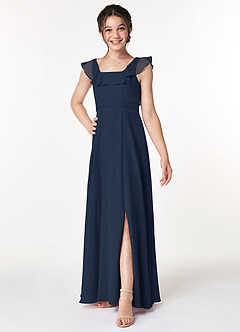 Azazie Jinny Junior Dark Navy A-Line Ruched Chiffon Dress image3