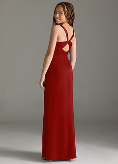 Azazie Mero Junior Pomegranate Mermaid Pleated Stretch Satin Dress image2