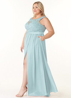 Azazie Elly Brautjungfernkleider A-Linie Rundhalsausschnitt mit Spitze Chiffon Kleid Nebel image9