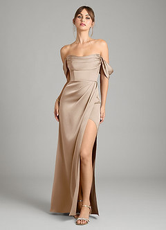 Azazie Johana Vestidos de damas de honor Vestido de Gris Pardo de Satén Elástico de Corte Sirena Convertible con Vestidos sin tirantes image6