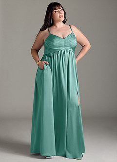 Azazie Alia Robes de demoiselle d'honneur Robe Trapèze en Satin extensible Plissée Aqua image11