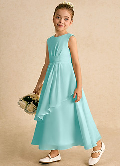 Azazie Edelweiss vestidos de niña de las flores Vestido de Aqua de Gasa de Corte En A con Plisado image5