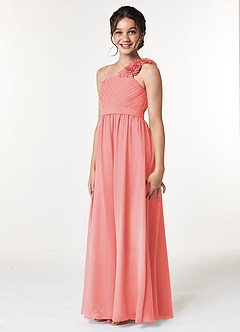 Azazie Flower Junior Coral A-Line Pleated Chiffon Dress image4