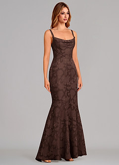 Azazie Aubrey 신부 들러리 드레스 인어 절하다 플로럴 번아웃 바닥 길이 드레스 image4