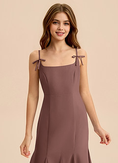 Azazie Evey Junior Espresso Mermaid Pleated Chiffon Dress image6