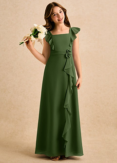 Azazie Soso Girls Formal Flower Girl Dresses Olive A-Line Pleated Chiffon Dress image1