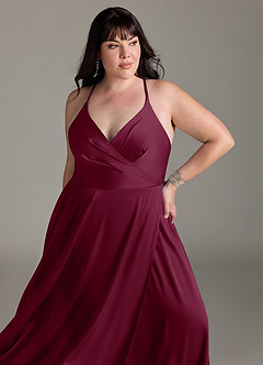 Azazie Davis Bridesmaid Dresses Mulberry A-Line Pleated Stretch Satin Dress image11