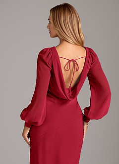 Azazie Jaxine Vestidos de damas de honor Vestido de Escarlata de Gasa de Corte Sirena con Manga larga image2