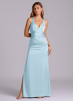Azazie Amelie Bridesmaid Dresses Sky Blue A-Line Pleated Stretch Satin Dress image4