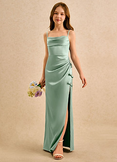 Azazie Bundt Girls Formal Flower Girl Klänningar Klä A-Line i Stretch Satin Plisserad image5