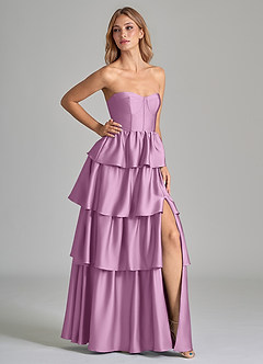 Azazie Faye Bridesmaid Dresses Wisteria A-Line Ruched Stretch Satin Dress image1