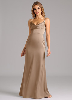 Azazie Aimee Bridesmaid Dresses Taupe A-Line Sweetheart Neckline Stretch Satin Dress image4