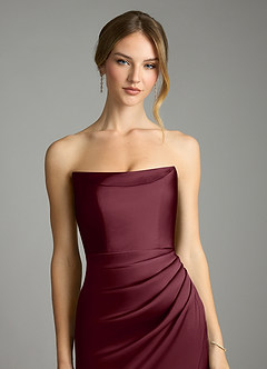 Azazie Leonis Bridesmaid Dresses Cabernet Mermaid Pleated Stretch Satin Convertible Dress image4