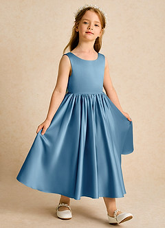 Azazie Doodlebug Flower Girl Klänningar Klänning A-Line i Matt satäng Rosett image2