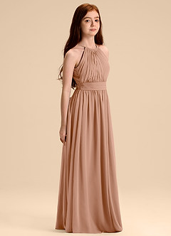 Azazie Malone Junior Robe Trapèze en Mousseline de soie Plissée Champagne Rosé image5