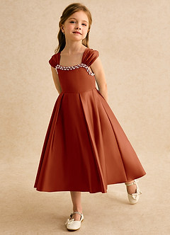 Azazie Yosemite Flower Girl Dresses Paprika Ball-Gown Sweetheart Neckline Matte Satin Dress image6