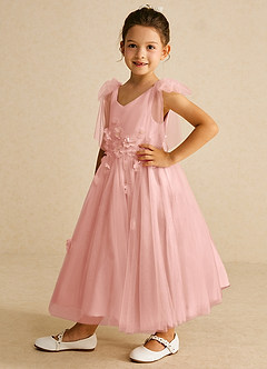 Azazie Minia Robe Demoiselle D'honneur Fillette Robe Trapèze en Mat Satiné Arc Rosette image5