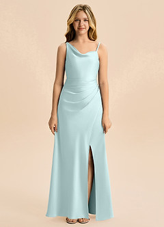 Azazie Abby Junior Sea Glass A-Line Pleated Stretch Satin Dress image5