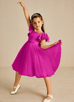 Azazie Kaeya Flower Girl Dresses Fuchsia A-Line Bow Tulle Dress image2