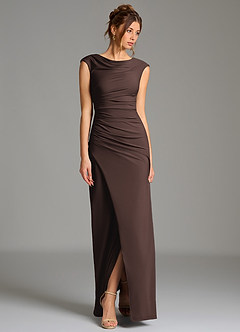 Azazie Chantal Brautjungfernkleider Meerjungfrau-Linie Plissee Premium Stretch Jersey Kleid Ganache image6