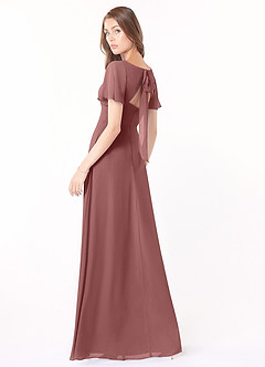Azazie Kimber Bridesmaid Dresses Desert Rose A-Line Flounce Sleeve Chiffon Dress image4